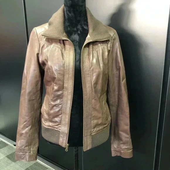 Black Rivet Vintage LeatherJacket,zip front,hip pockets knit collar,lined - Picture 1 of 12